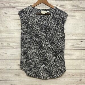 Cynthia Rowley 100% Silk Abstract Print V-Neck Cap Sleeve Blouse Small